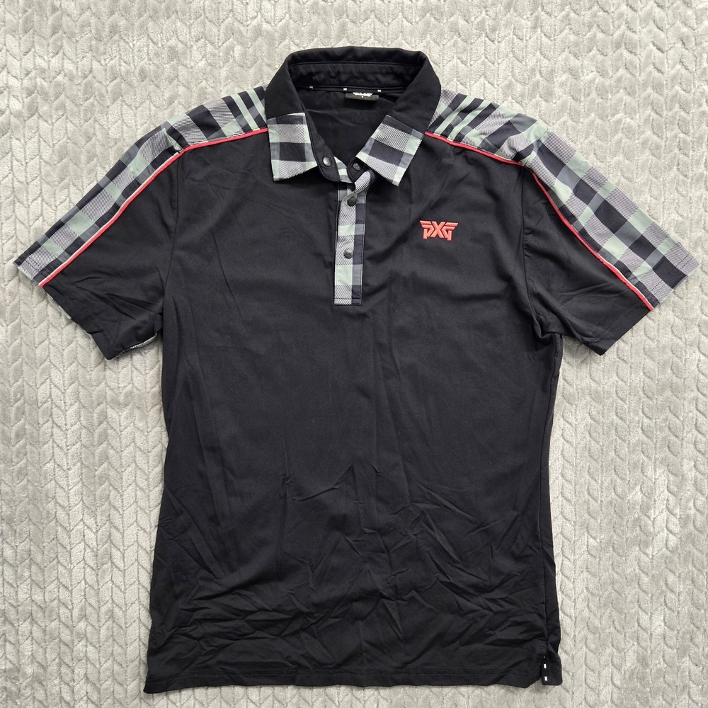 PXG Parsons Xtreme‎ Golf Polo Shirt Mens Small Plaid Trim Stretch Performance